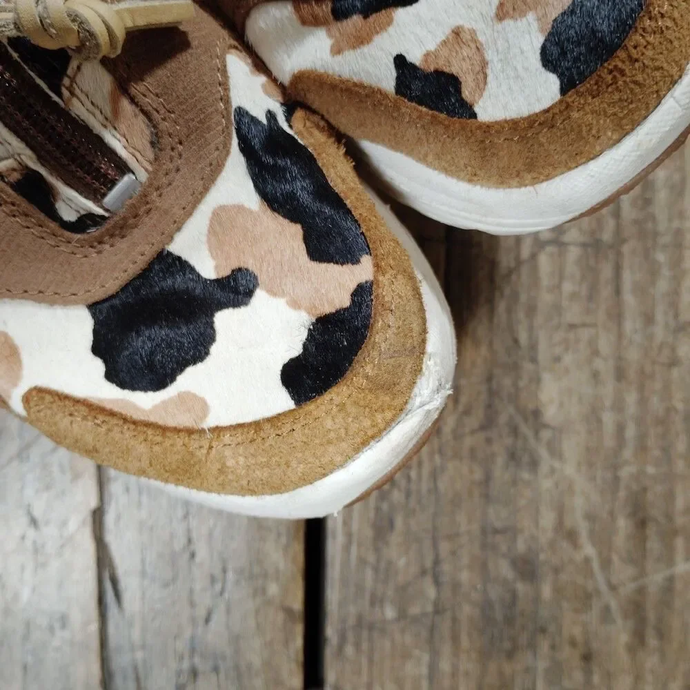 Ugg Sneakers 7.5 Cow Print 1120717 Brown Black Cream Zip Shoes Suede Platform